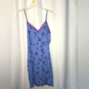 Wild Fable Babydoll Fairy Slip Dress Large Purple Floral Mesh Lace Trim Y2K